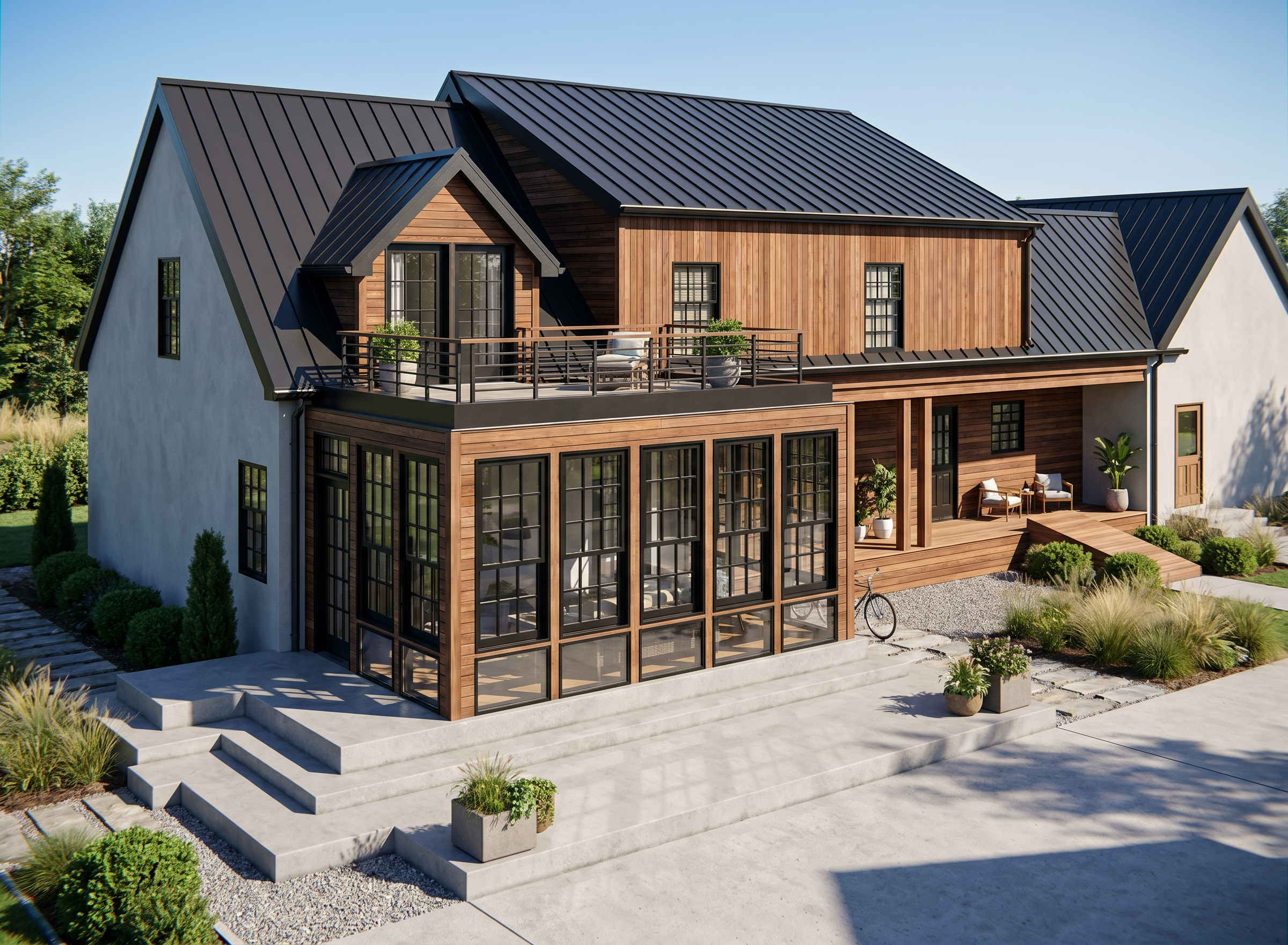 Traditional New England farmhouse with stone foundation