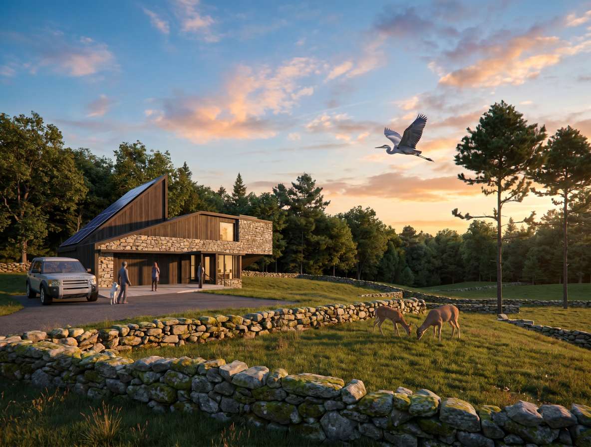 A New England home at sunset