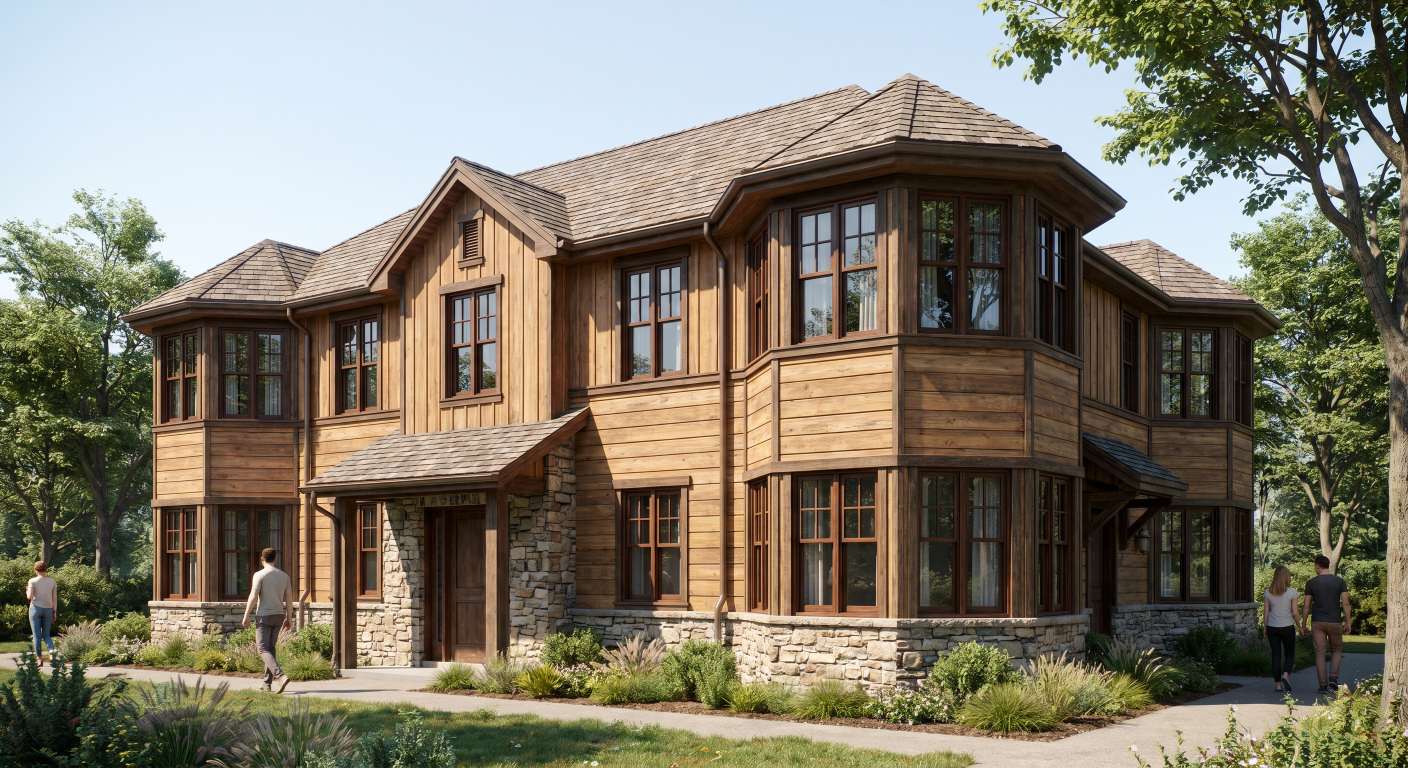 Stone and timber house exterior with gabled roof