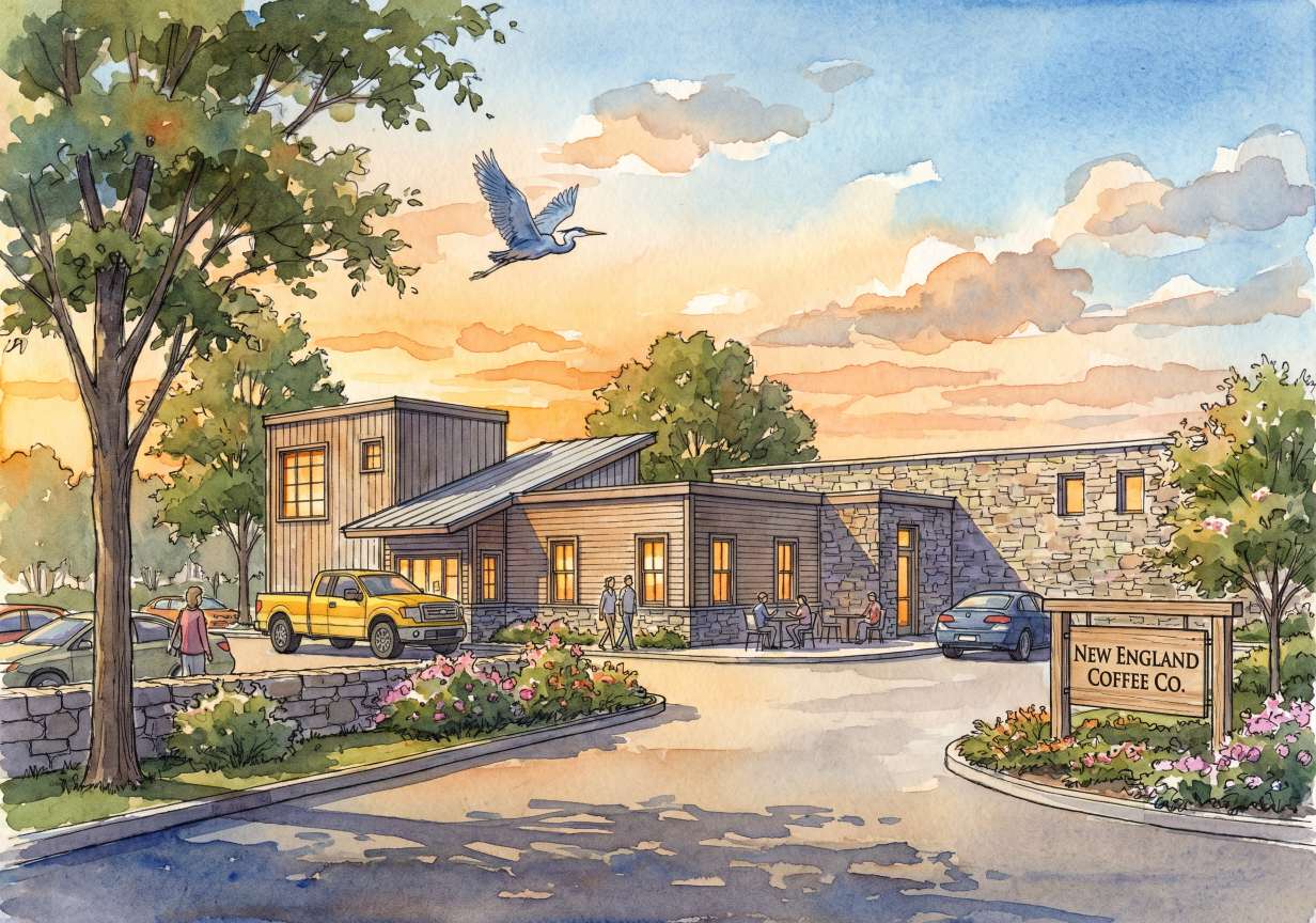 A New England town in watercolor